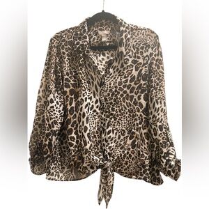 Chico's Animal Print Sheer Button Up
Tie Front Blouse - Size 3